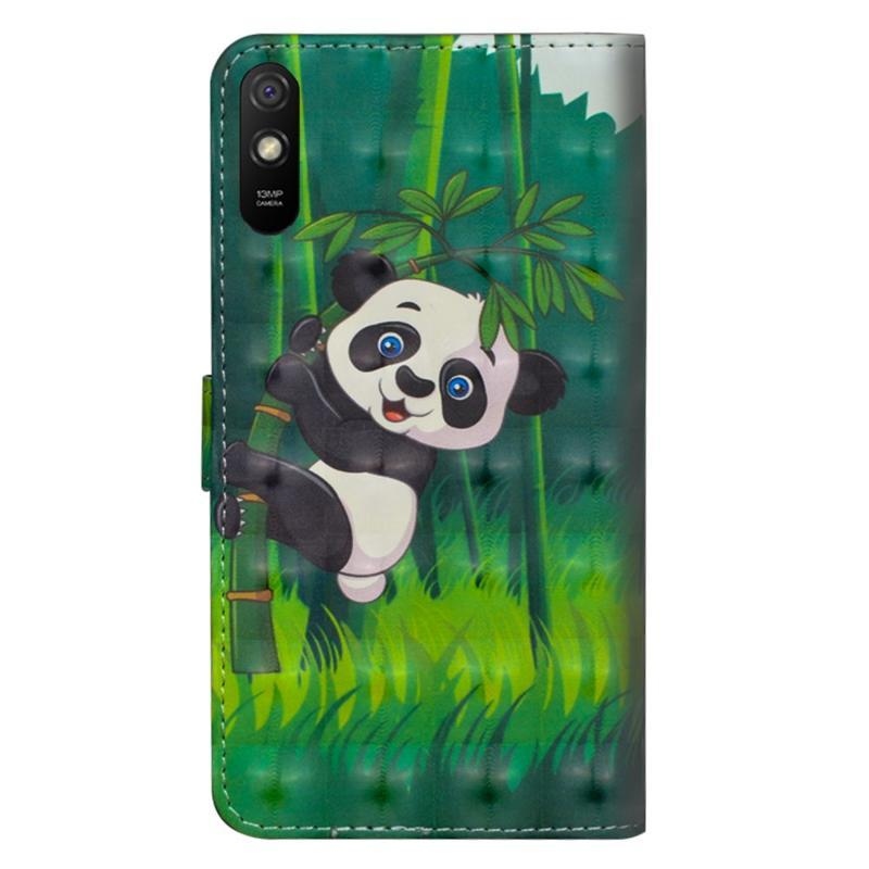 Print PU kožené peněženkové puzdro na mobil Xiaomi Redmi 9A/9AT - panda na bambuse