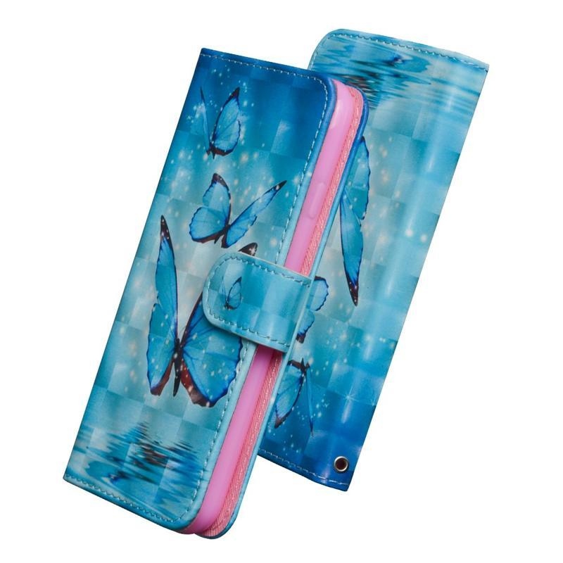 Decor PU kožené peněženkové puzdro pre mobil Nokia 5.3 - modrý motýľ