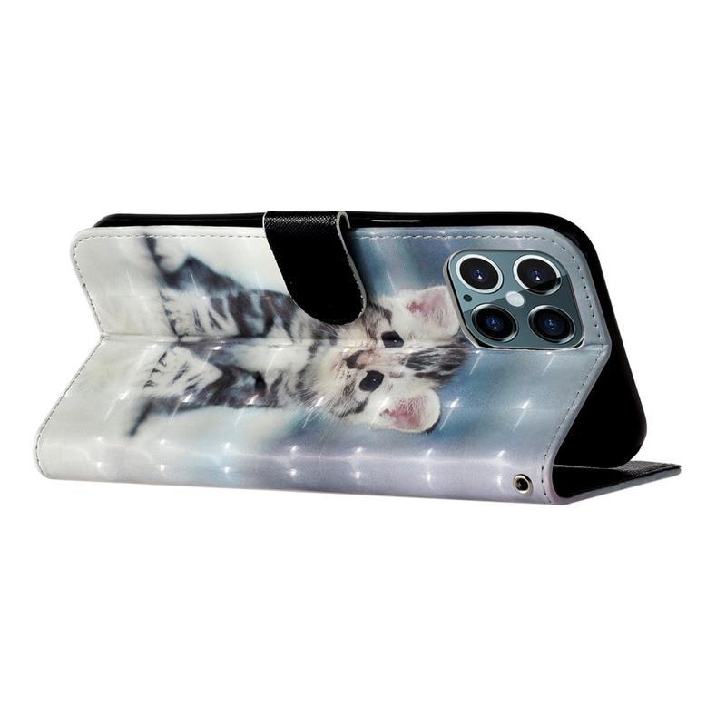 Decor PU kožené peněženkové puzdro pre mobilný telefón iPhone 12 Pro / 12 - mačka