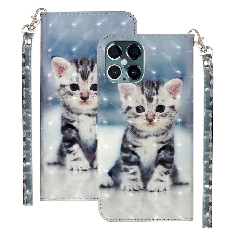 Decor PU kožené peněženkové puzdro pre mobilný telefón iPhone 12 Pro / 12 - mačka