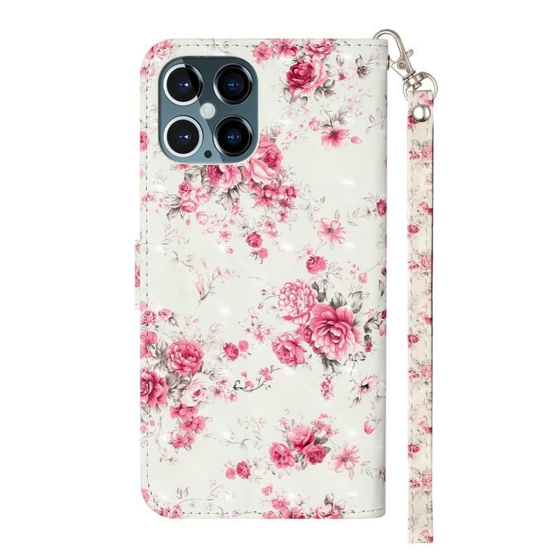Decor PU kožené peněženkové puzdro pre mobilný telefón iPhone 12 Pro / 12 - kvety