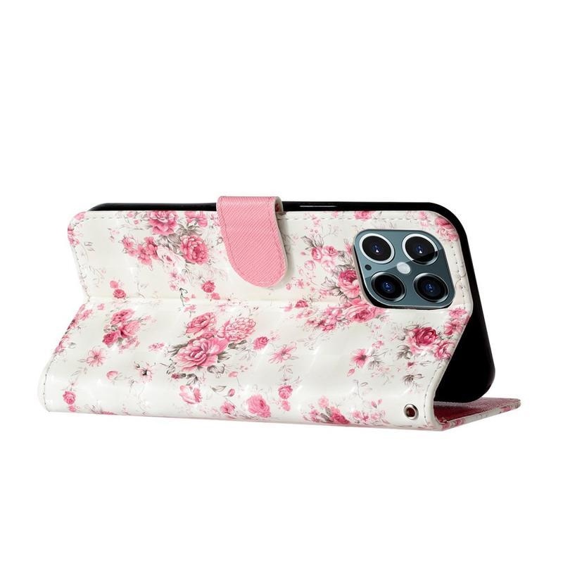 Decor PU kožené peněženkové puzdro pre mobilný telefón iPhone 12 Pro / 12 - kvety