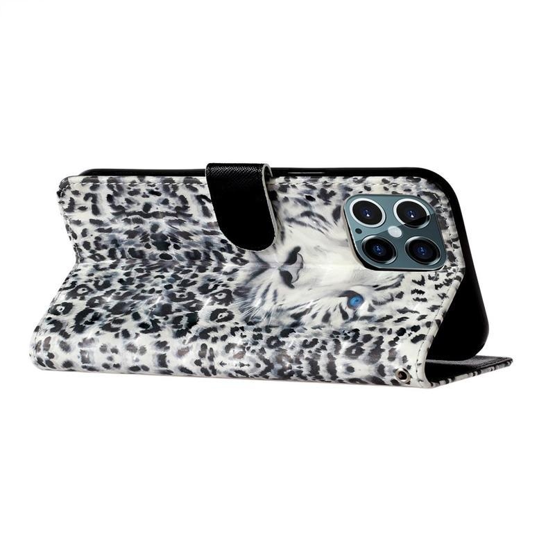 Decor PU kožené peněženkové puzdro pre mobilný telefón iPhone 12 Pro / 12 - leopard