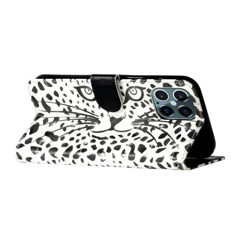 Decor PU kožené peněženkové puzdro pre mobilný telefón iPhone 12 Pro / 12 - tvár leoparda