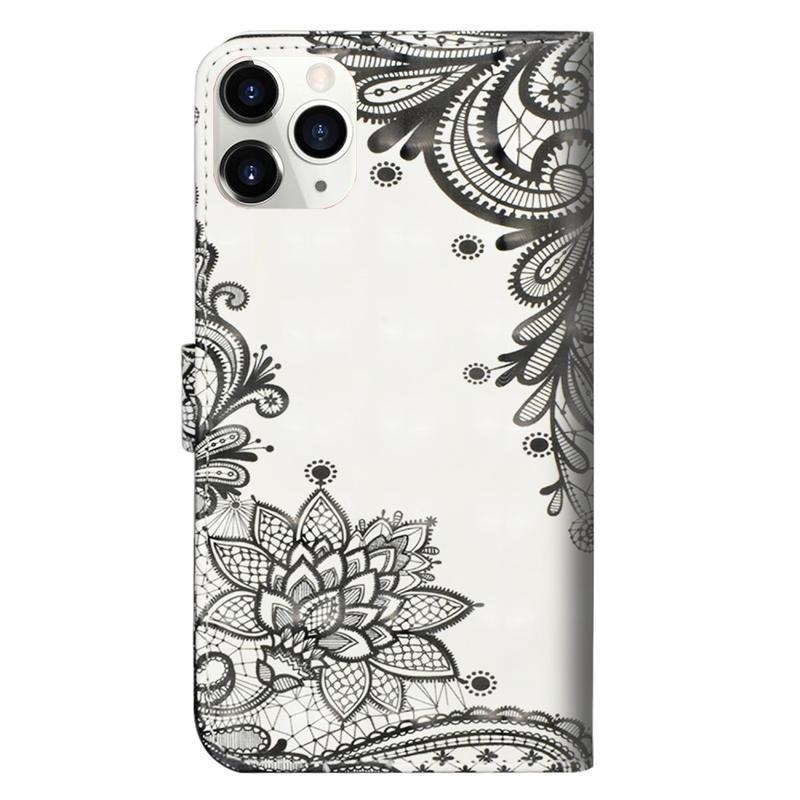 Decore PU kožené peněženkové puzdro na mobil iPhone 12 Pro / 12 - čipkový kvet