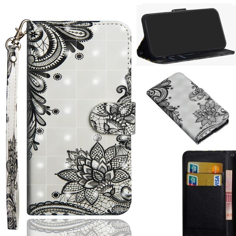 Decore PU kožené peněženkové puzdro na mobil iPhone 12 Pro / 12 - čipkový kvet