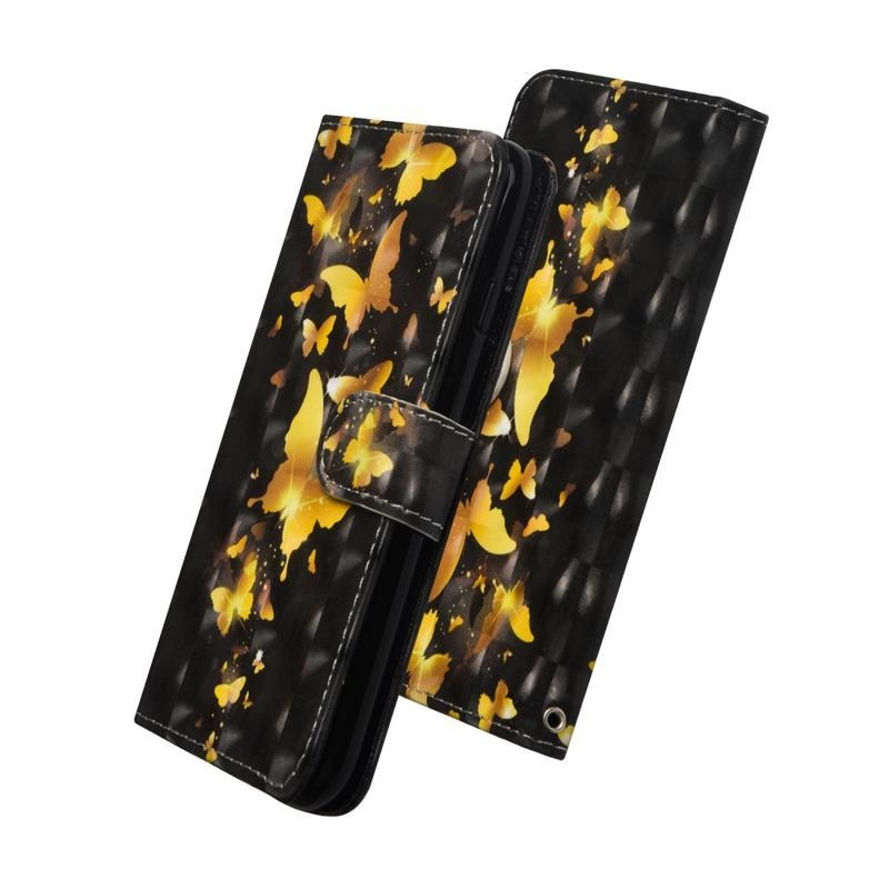 Decore PU kožené peněženkové puzdro na mobil iPhone 12 Pro / 12 - zlatí motýle