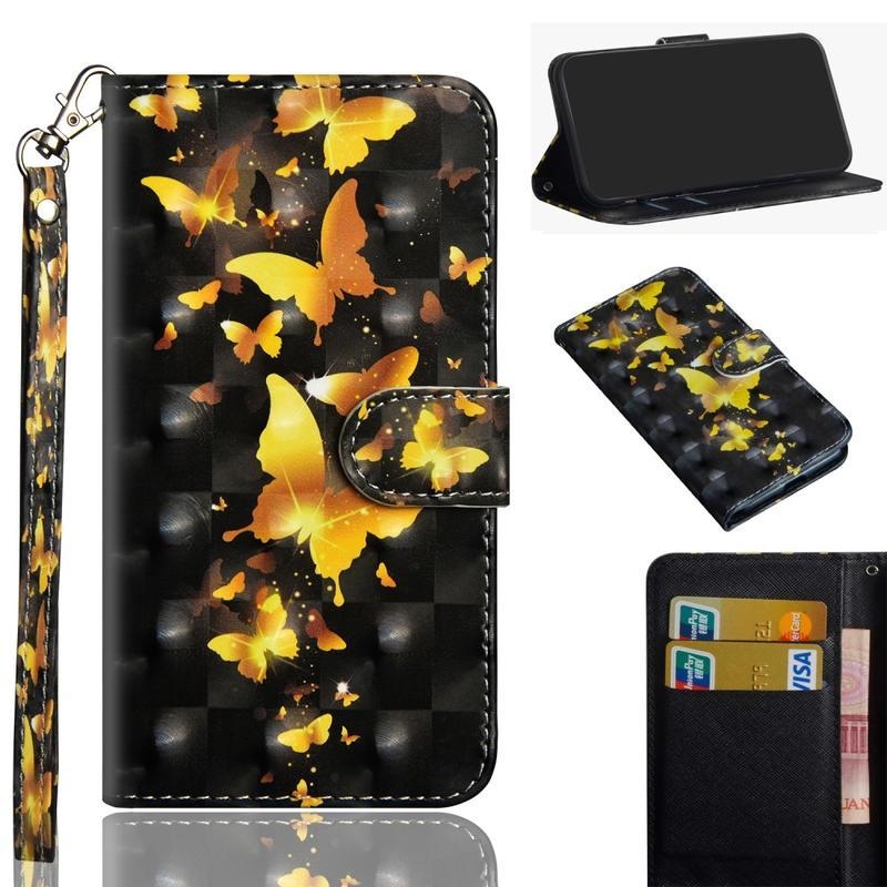 Decore PU kožené peněženkové puzdro na mobil iPhone 12 Pro / 12 - zlatí motýle