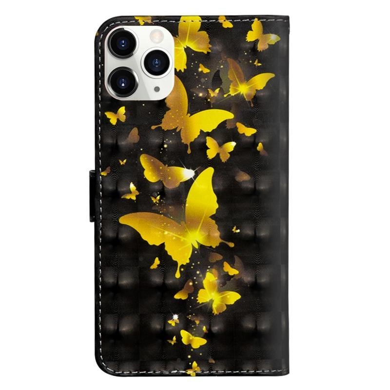 Decore PU kožené peněženkové puzdro na mobil iPhone 12 Pro / 12 - zlatí motýle
