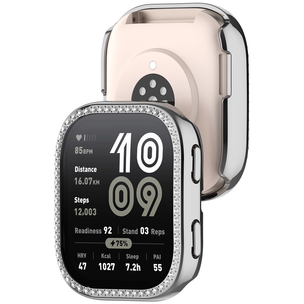 Decory plastové nasadzovacie puzdro s kamienkami na Amazfit Bip 6 - strieborné