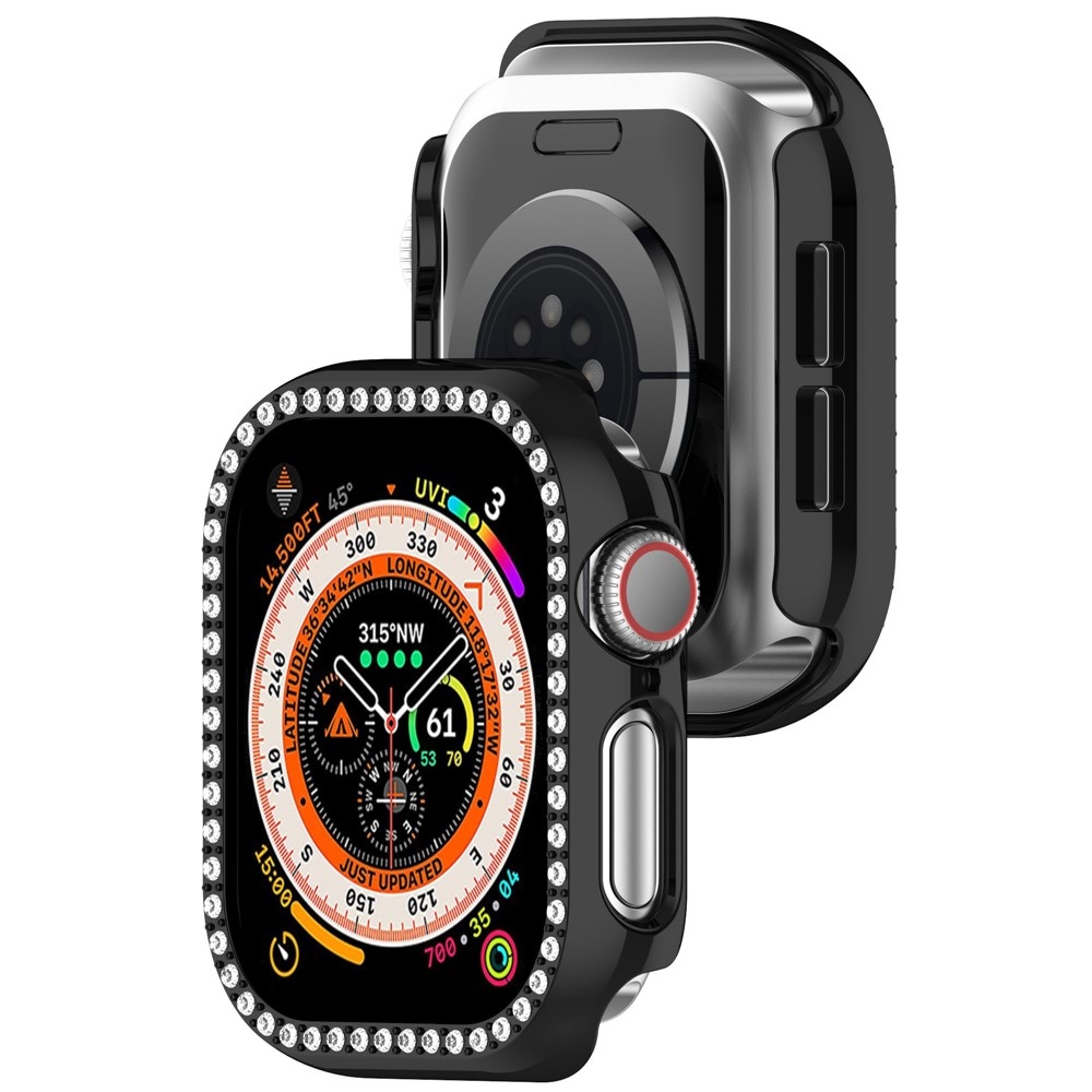 Decory plastové nasadzovacie puzdro s kamienkami na Apple Watch 11/10 42mm - čierne