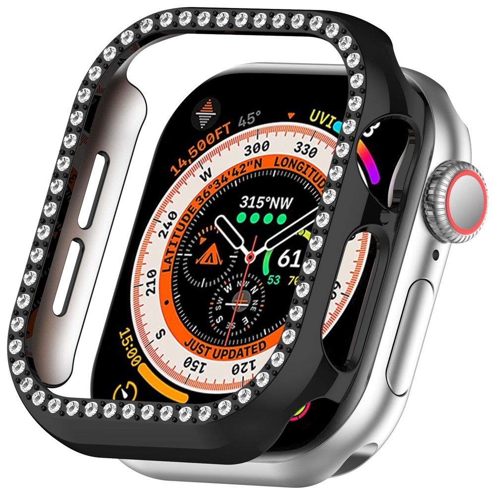 Decory plastové nasadzovacie puzdro s kamienkami na Apple Watch 11/10 42mm - čierne