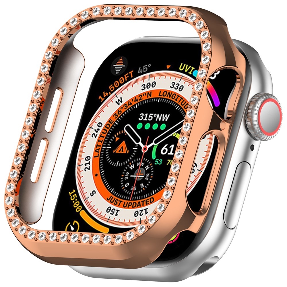 Decory plastové nasadzovacie puzdro s kamienkami na Apple Watch 11/10 42mm - ružovozlaté