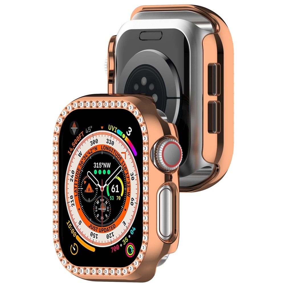 Decory plastové nasadzovacie puzdro s kamienkami na Apple Watch 11/10 42mm - ružovozlaté