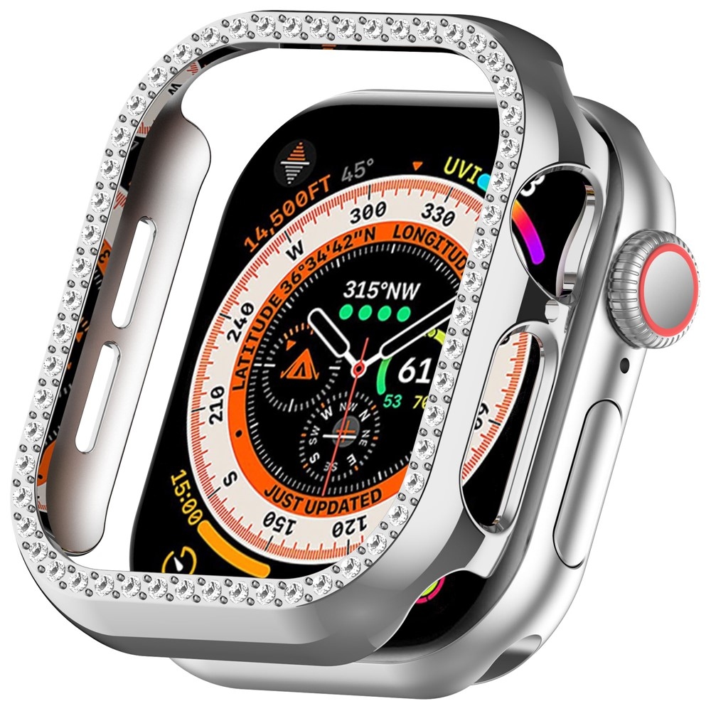 Decory plastové nasadzovacie puzdro s kamienkami na Apple Watch 11/10 42mm - strieborné