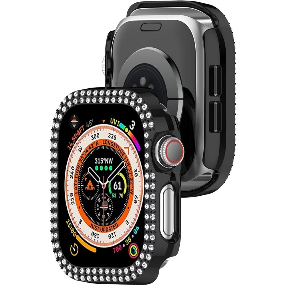 Decory plastové nasadzovacie puzdro s kamienkami na Apple Watch 11/10 46mm - čierne