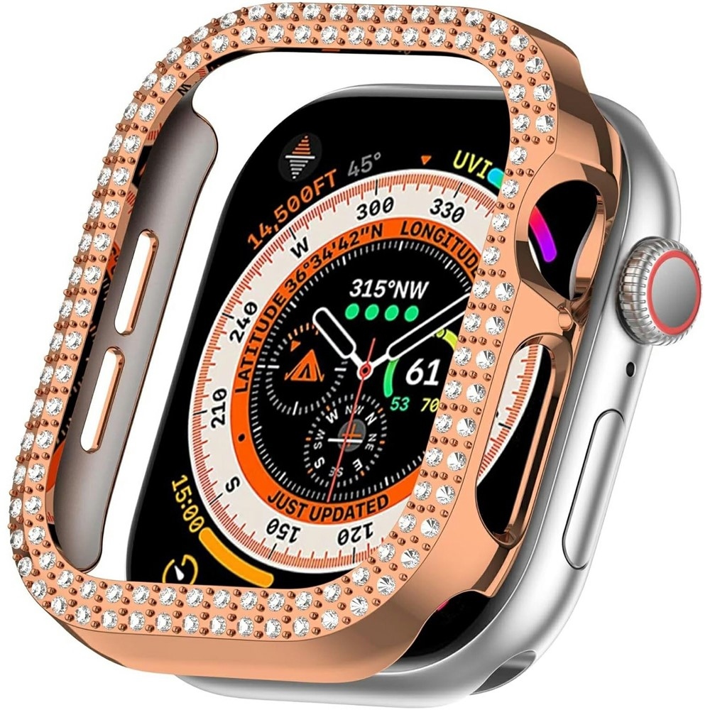 Decory plastové nasadzovacie puzdro s kamienkami na Apple Watch 11/10 46mm - ružovozlaté