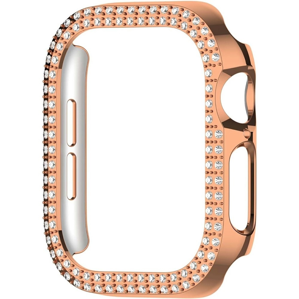 Decory plastové nasadzovacie puzdro s kamienkami na Apple Watch 11/10 46mm - ružovozlaté