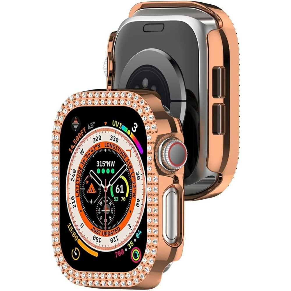 Decory plastové nasadzovacie puzdro s kamienkami na Apple Watch 11/10 46mm - ružovozlaté