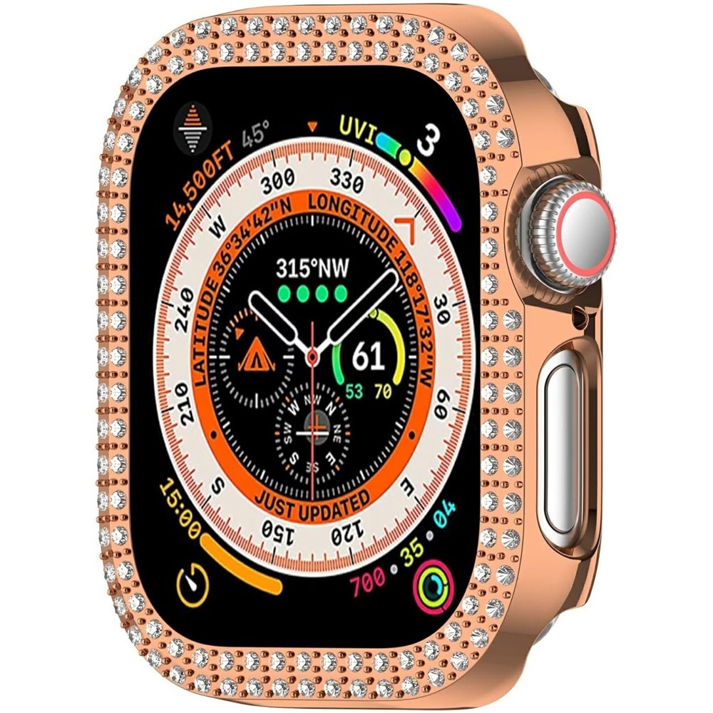Decory plastové nasadzovacie puzdro s kamienkami na Apple Watch 11/10 46mm - ružovozlaté