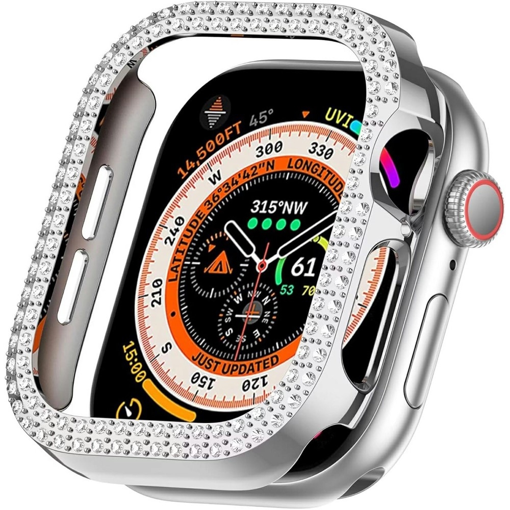 Decory plastové nasadzovacie puzdro s kamienkami na Apple Watch 11/10 46mm - strieborné