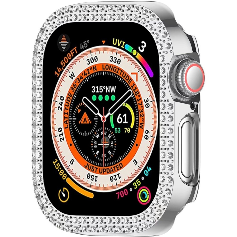 Decory plastové nasadzovacie puzdro s kamienkami na Apple Watch 11/10 46mm - strieborné