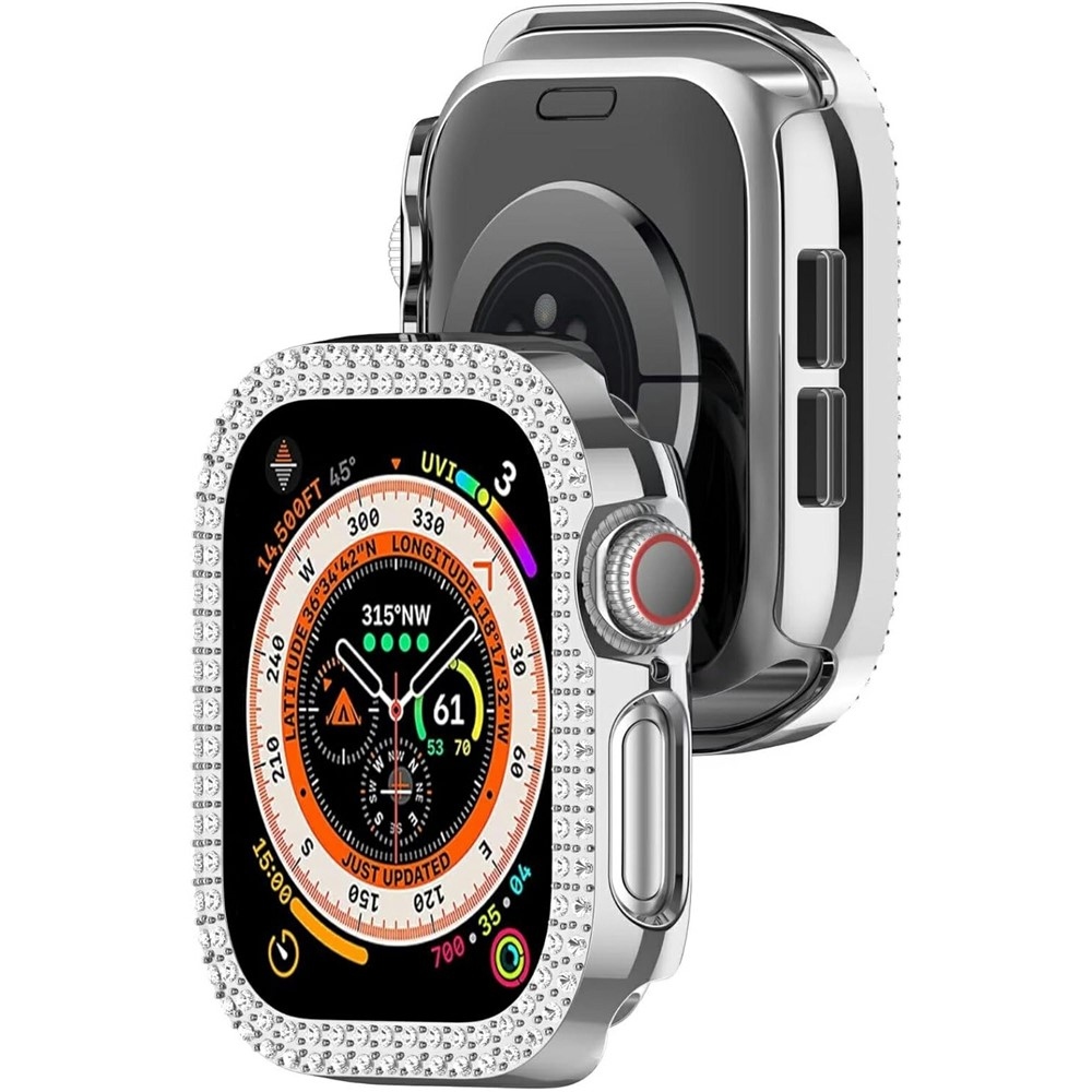 Decory plastové nasadzovacie puzdro s kamienkami na Apple Watch 11/10 46mm - strieborné