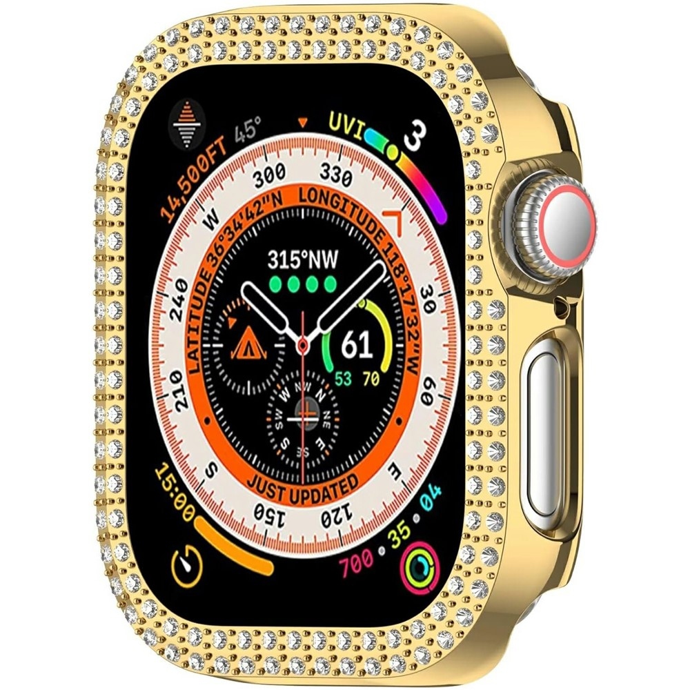 Decory plastové nasadzovacie puzdro s kamienkami na Apple Watch 11/10 46mm - zlaté