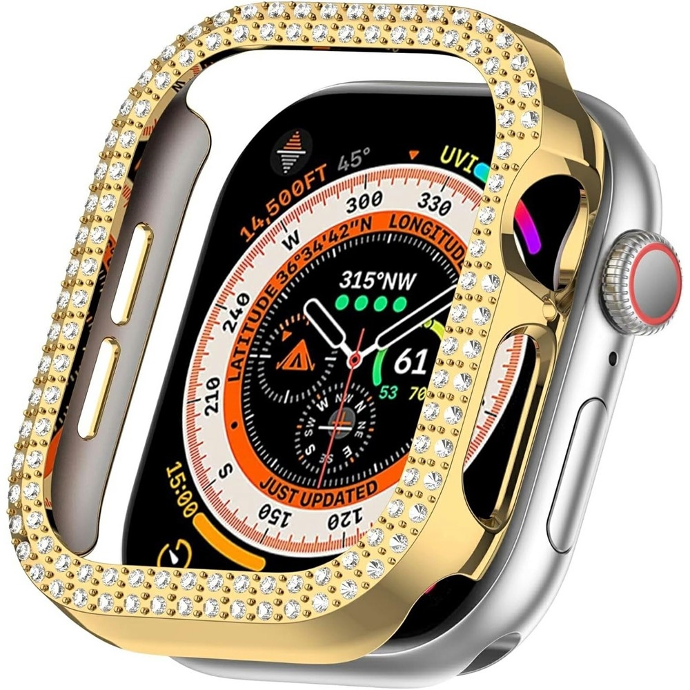 Decory plastové nasadzovacie puzdro s kamienkami na Apple Watch 11/10 46mm - zlaté