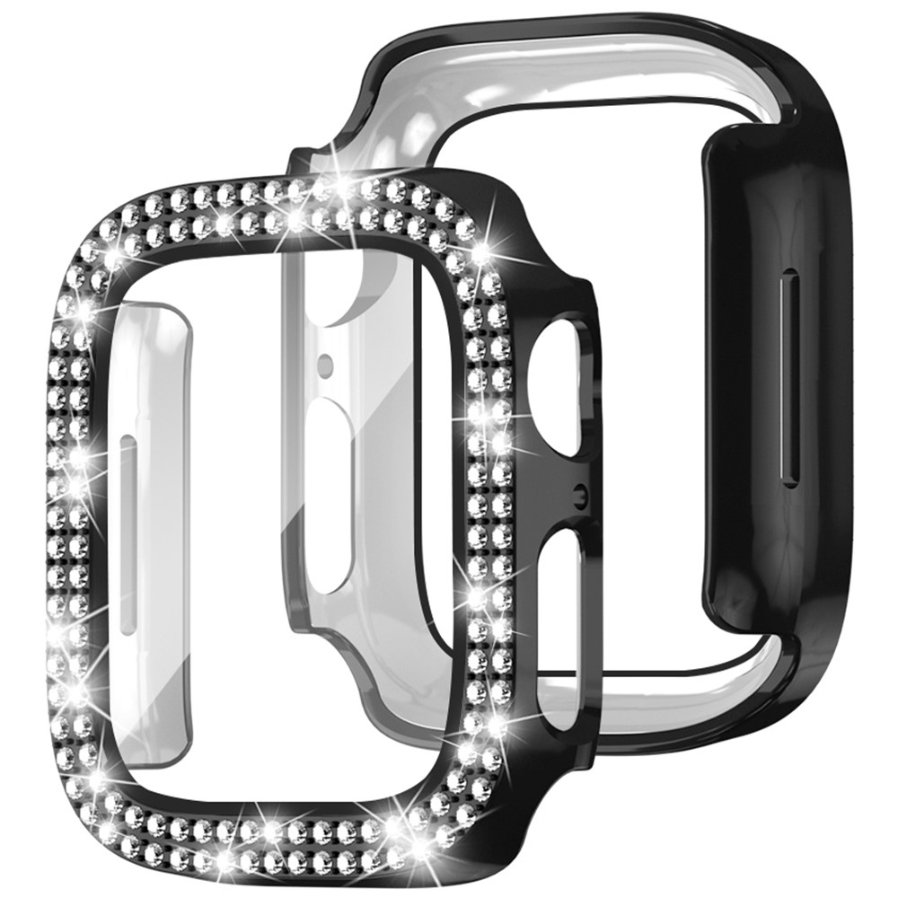Decory plastové nasadzovacie puzdro s kamienkami na Apple Watch SE3/SE2/SE1/Watch 6/5/4 40mm - čierne