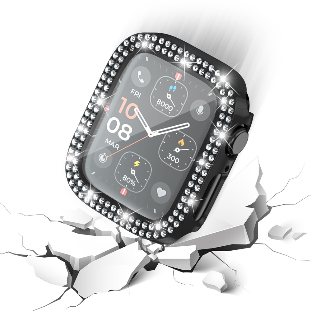 Decory plastové nasadzovacie puzdro s kamienkami na Apple Watch SE3/SE2/SE1/Watch 6/5/4 40mm - čierne