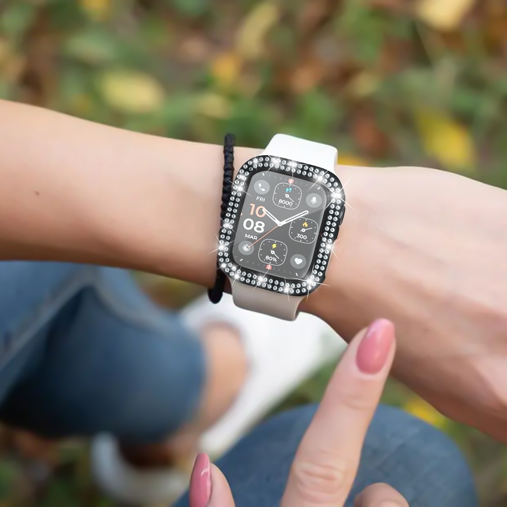 Decory plastové nasadzovacie puzdro s kamienkami na Apple Watch SE3/SE2/SE1/Watch 6/5/4 40mm - čierne