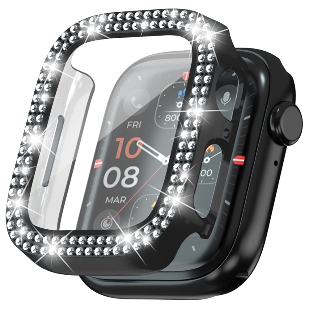 Decory plastové nasadzovacie puzdro s kamienkami na Apple Watch SE3/SE2/SE1/Watch 6/5/4 40mm - čierne