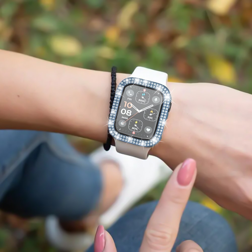 Decory plastové nasadzovacie puzdro s kamienkami na Apple Watch SE3/SE2/SE1/Watch 6/5/4 40mm - modré