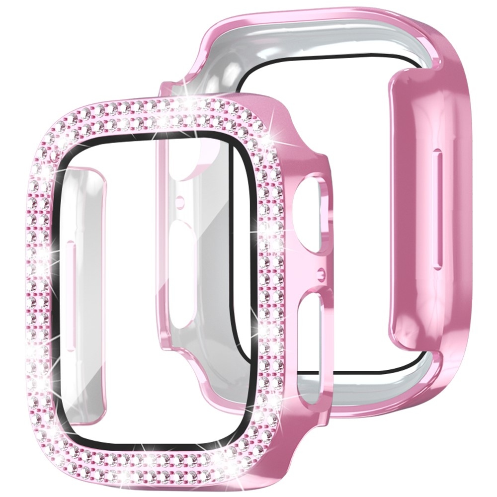 Decory plastové nasadzovacie puzdro s kamienkami na Apple Watch SE3/SE2/SE1/Watch 6/5/4 40mm - ružové
