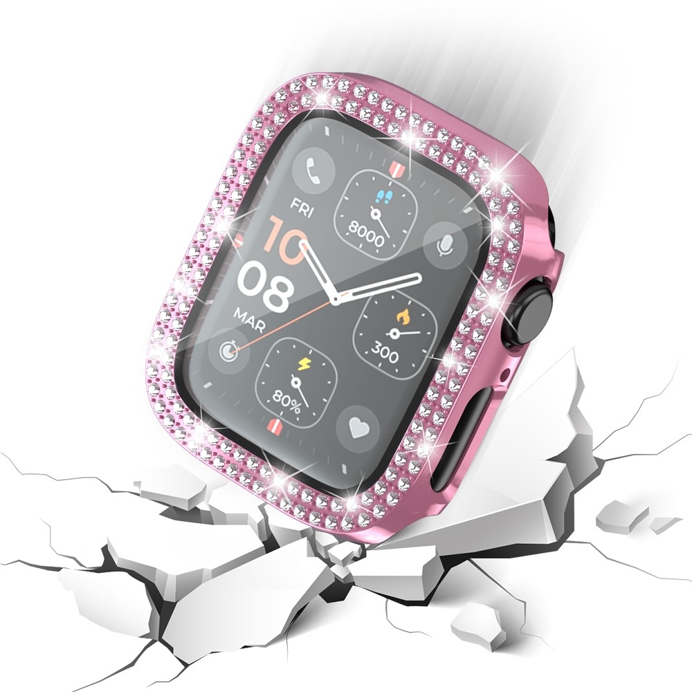 Decory plastové nasadzovacie puzdro s kamienkami na Apple Watch SE3/SE2/SE1/Watch 6/5/4 40mm - ružové