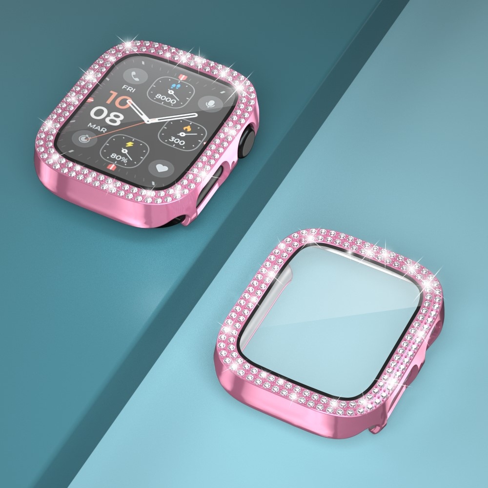 Decory plastové nasadzovacie puzdro s kamienkami na Apple Watch SE3/SE2/SE1/Watch 6/5/4 40mm - ružové