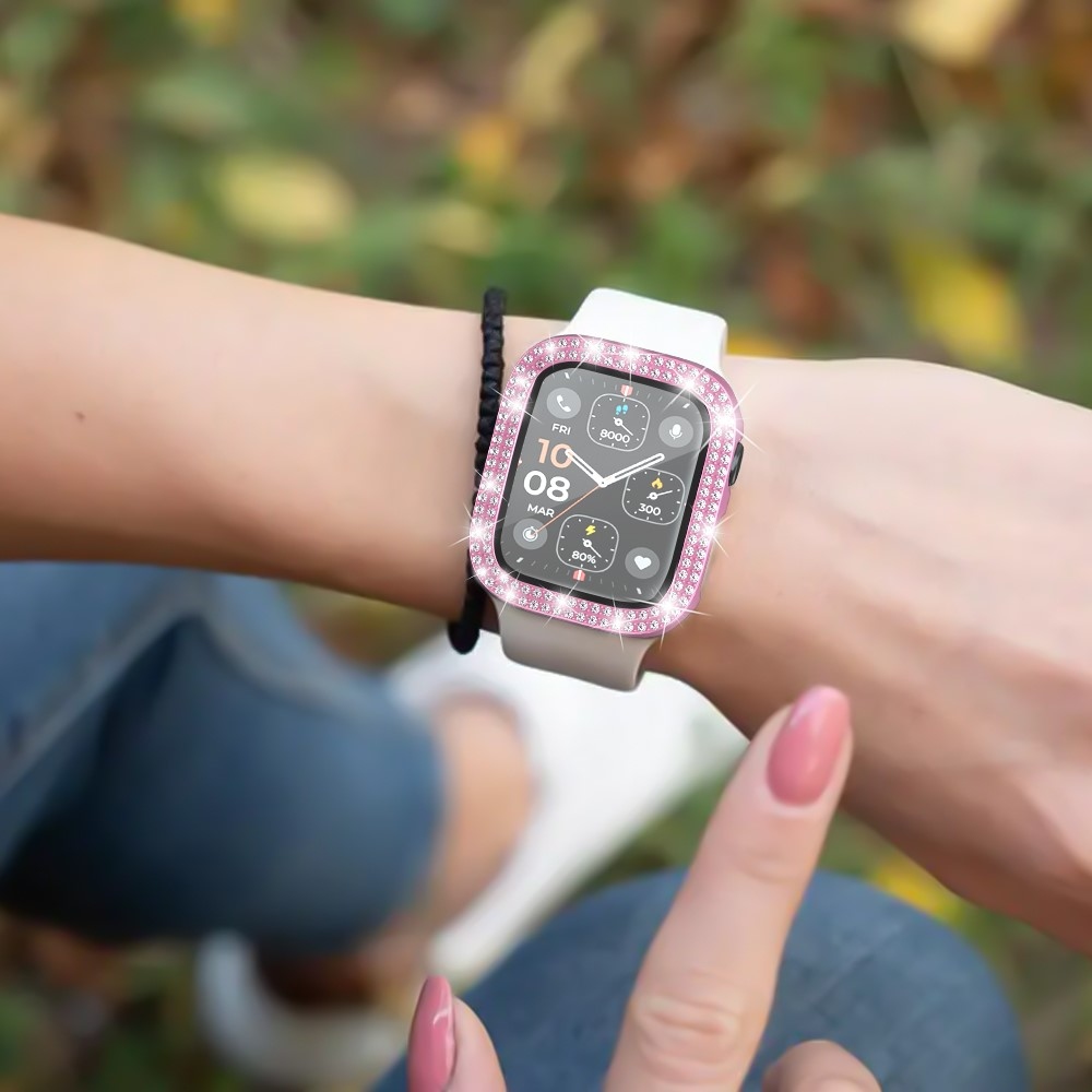 Decory plastové nasadzovacie puzdro s kamienkami na Apple Watch SE3/SE2/SE1/Watch 6/5/4 40mm - ružové