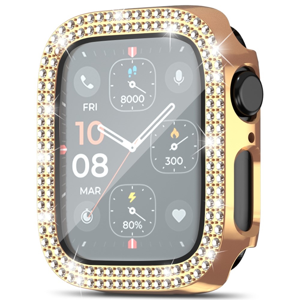 Decory plastové nasadzovacie puzdro s kamienkami na Apple Watch SE3/SE2/SE1/Watch 6/5/4 40mm - ružovozlaté