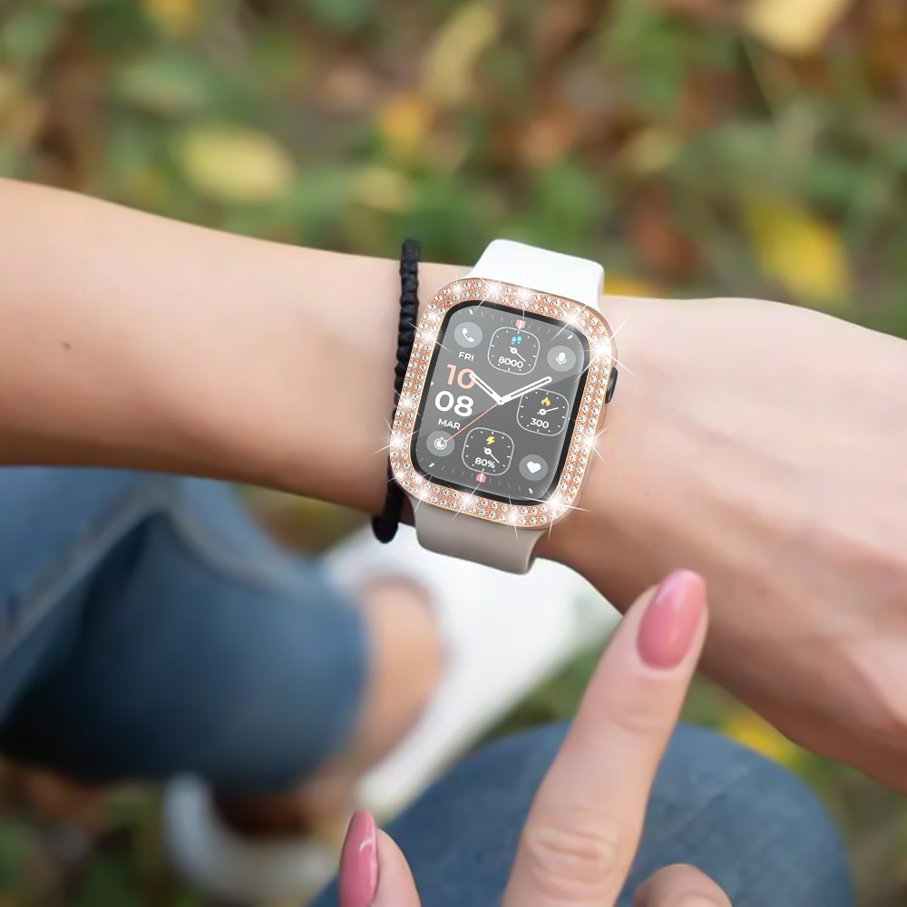 Decory plastové nasadzovacie puzdro s kamienkami na Apple Watch SE3/SE2/SE1/Watch 6/5/4 40mm - ružovozlaté