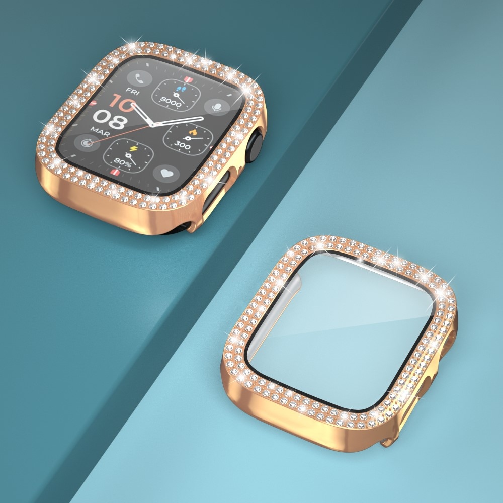 Decory plastové nasadzovacie puzdro s kamienkami na Apple Watch SE3/SE2/SE1/Watch 6/5/4 40mm - ružovozlaté