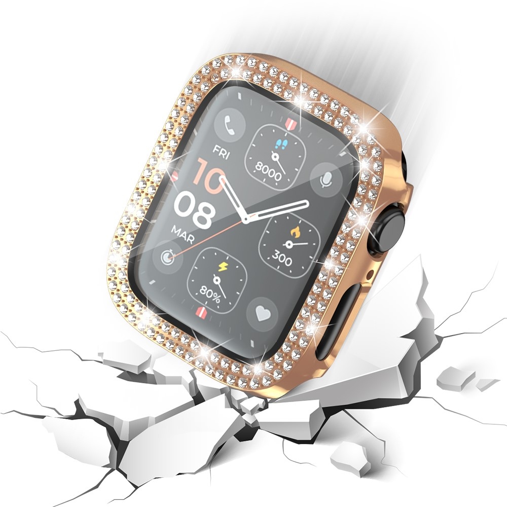 Decory plastové nasadzovacie puzdro s kamienkami na Apple Watch SE3/SE2/SE1/Watch 6/5/4 40mm - ružovozlaté