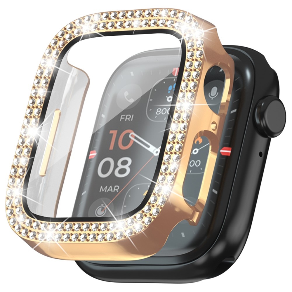 Decory plastové nasadzovacie puzdro s kamienkami na Apple Watch SE3/SE2/SE1/Watch 6/5/4 40mm - ružovozlaté