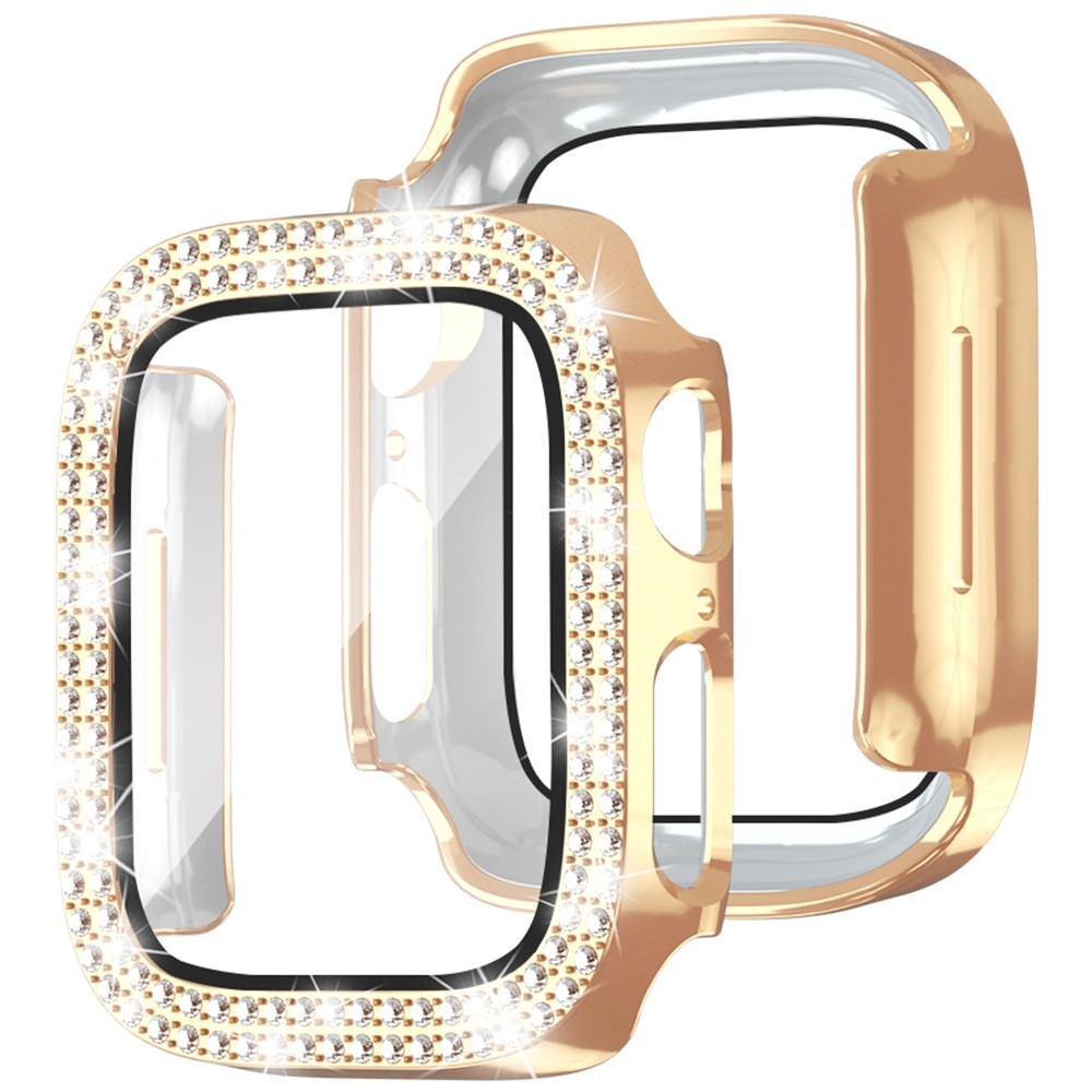 Decory plastové nasadzovacie puzdro s kamienkami na Apple Watch SE3/SE2/SE1/Watch 6/5/4 40mm - ružovozlaté