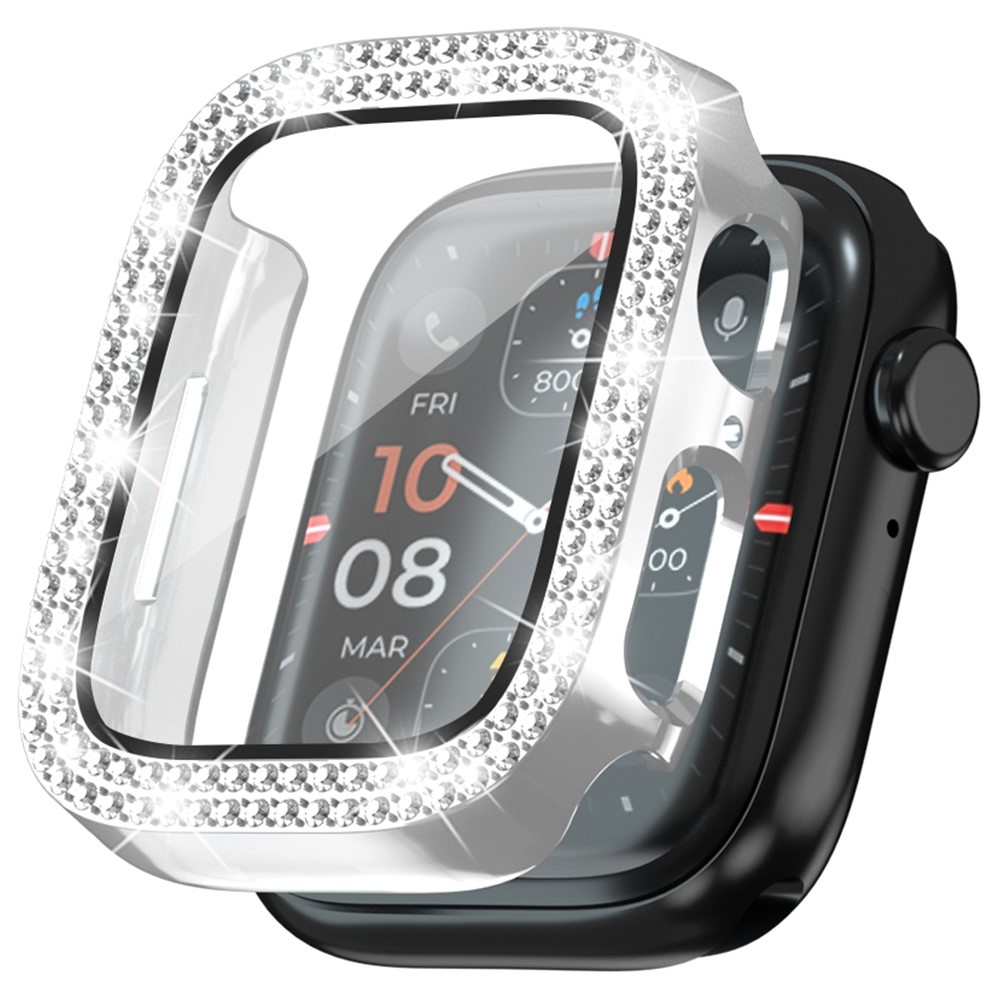 Decory plastové nasadzovacie puzdro s kamienkami na Apple Watch SE3/SE2/SE1/Watch 6/5/4 40mm - strieborné