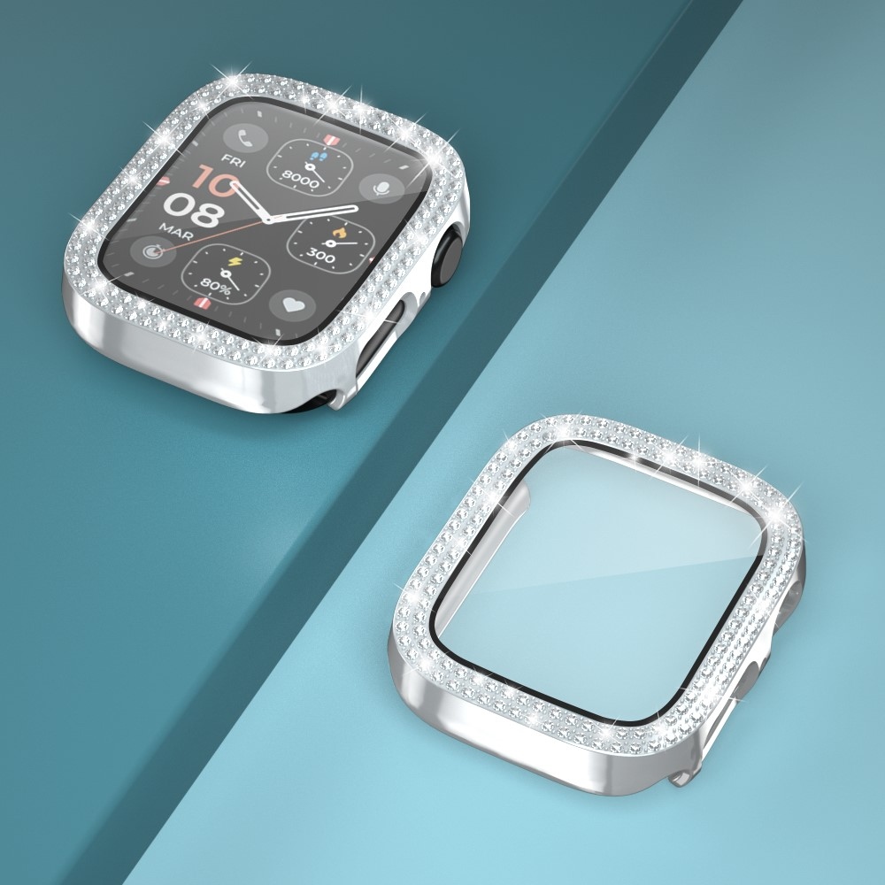 Decory plastové nasadzovacie puzdro s kamienkami na Apple Watch SE3/SE2/SE1/Watch 6/5/4 40mm - strieborné