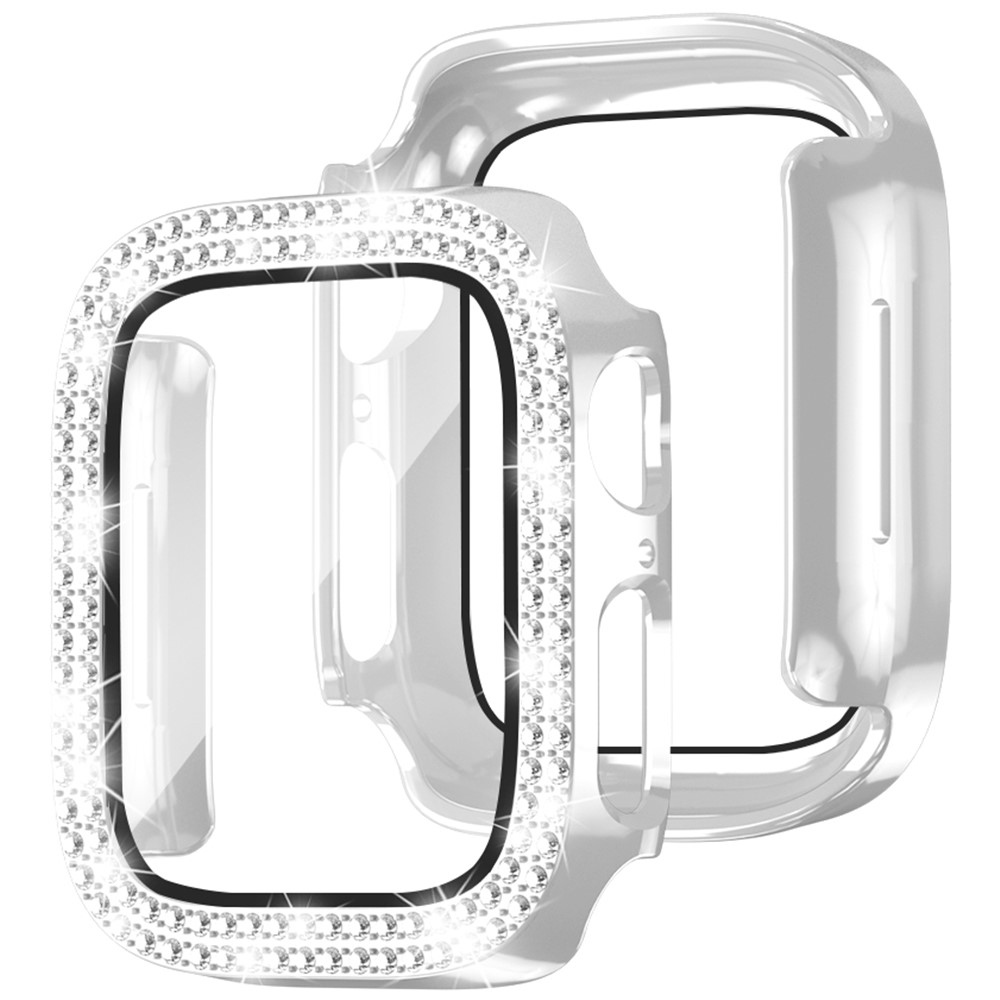 Decory plastové nasadzovacie puzdro s kamienkami na Apple Watch SE3/SE2/SE1/Watch 6/5/4 40mm - strieborné