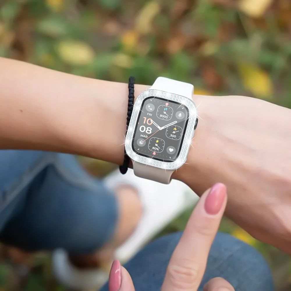 Decory plastové nasadzovacie puzdro s kamienkami na Apple Watch SE3/SE2/SE1/Watch 6/5/4 40mm - strieborné