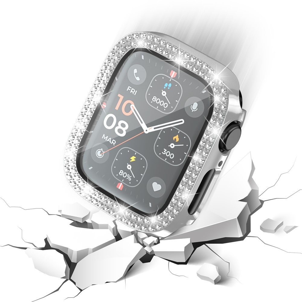 Decory plastové nasadzovacie puzdro s kamienkami na Apple Watch SE3/SE2/SE1/Watch 6/5/4 40mm - strieborné