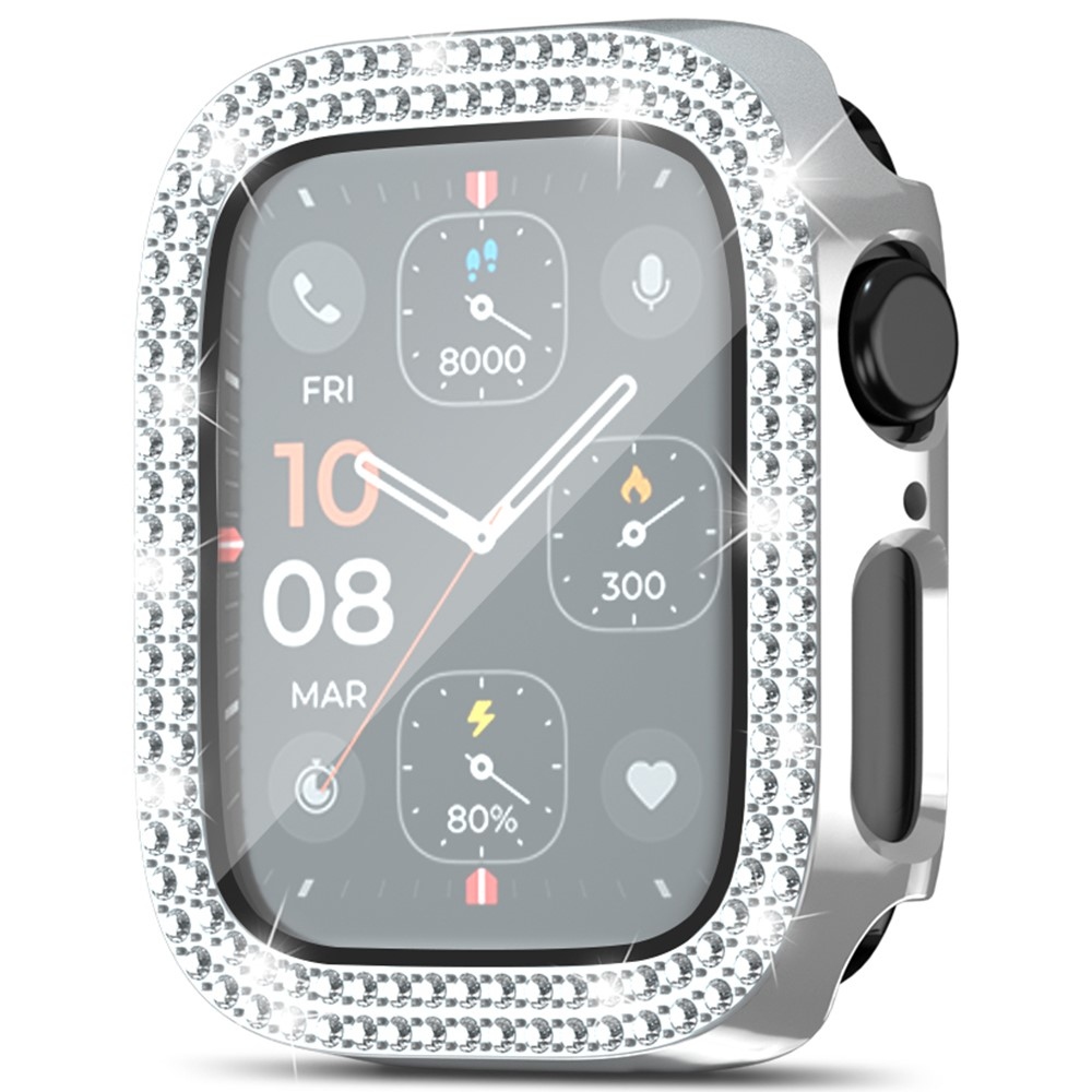 Decory plastové nasadzovacie puzdro s kamienkami na Apple Watch SE3/SE2/SE1/Watch 6/5/4 40mm - strieborné
